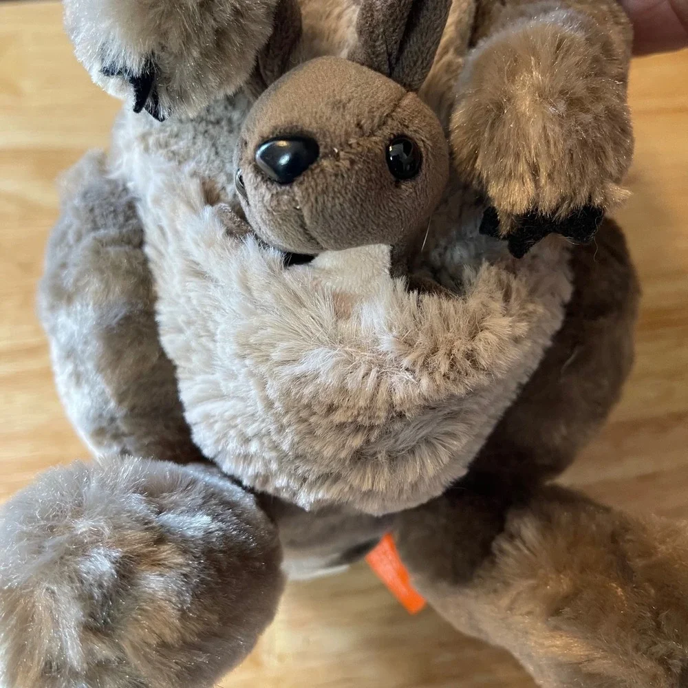 Wild Republic Grey Kangaroo Plush with Removable Baby Joey Pouch Plush 12 in